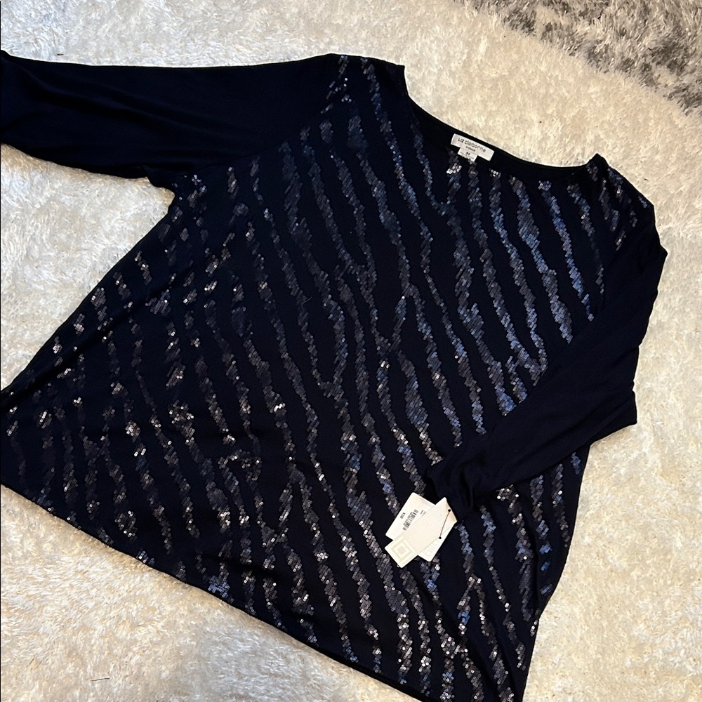 Sparkling Liz Claiborne Navy Sequin Top